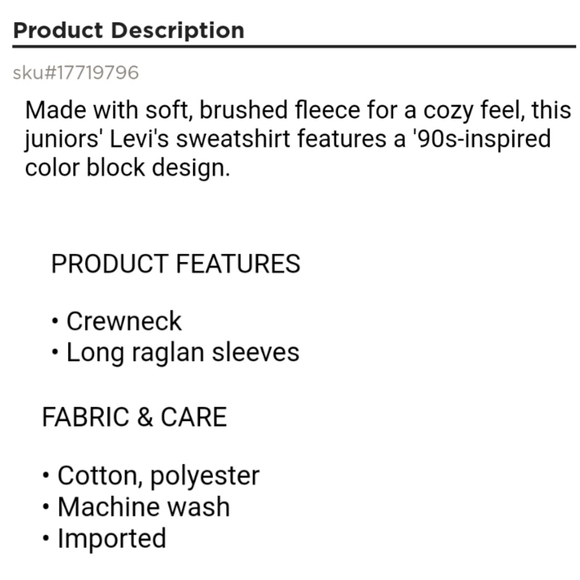 👀50% OFF👀💙🤍 NWT‼️ Levi's brand Juniors Colorblock Sweatshirt - Picture 3 of 7